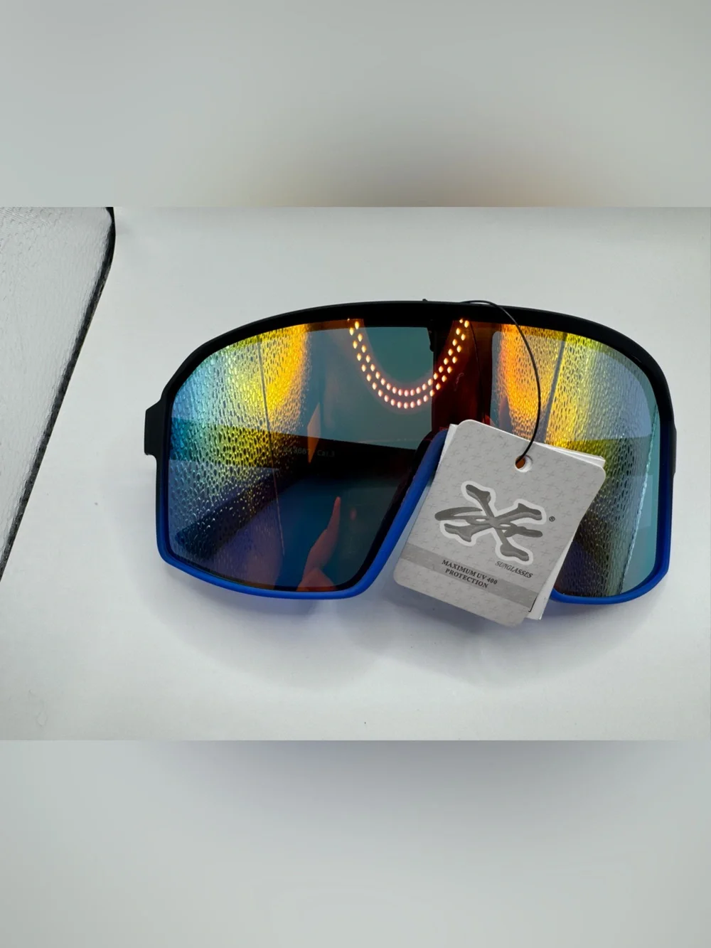 Men's Blue Mirror Lens Sports Sunglasses